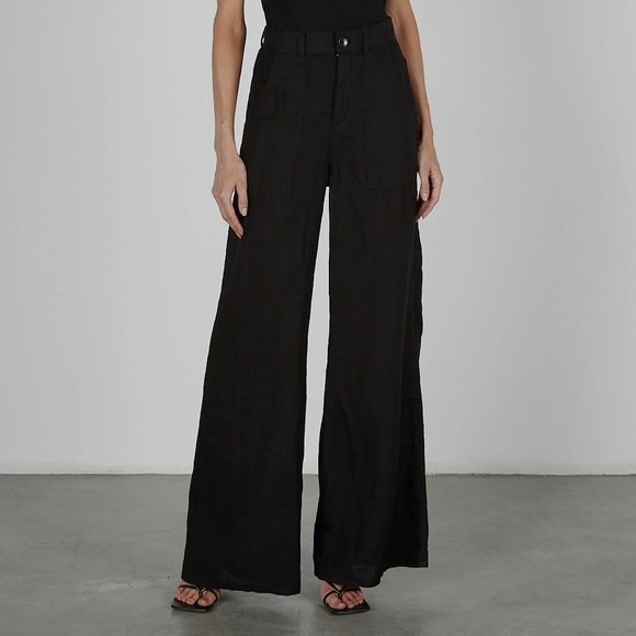 Enza Costa High Waist Wide Leg Linen Pants - Picture 1 of 6